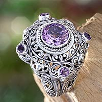 Amethyst and Silver Cocktail Ring from Bali,'Mahameru Purple'