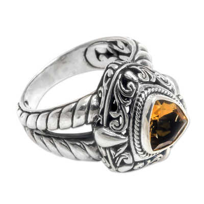 Balinese Golden Citrine and Sterling Silver Cocktail Ring