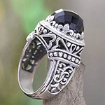 Onyx and Silver Cocktail Ring from Bali, 'Midnight Queen'