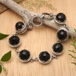 Onyx link bracelet, 'Midnight Queen' - Balinese Onyx and Sterling Silver Link Bracelet