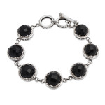 Onyx link bracelet, 'Midnight Queen' - Balinese Onyx and Sterling Silver Link Bracelet