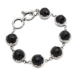 Onyx link bracelet, 'Midnight Queen' - Balinese Onyx and Sterling Silver Link Bracelet