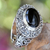 Onyx cocktail ring, 'Midnight Intrigue' - Onyx Cabochon and Sterling Silver Cocktail Ring from Bali