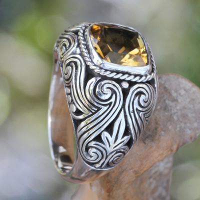 Citrine cocktail ring, 'Flash Fire' - Balinese Citrine and Sterling Silver Cocktail Ring