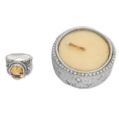 Citrine cocktail ring, 'Golden Flower' - Citrine and Sterling Silver Cocktail Ring from Bali