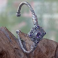 Amethyst cuff bracelet, 'Mahameru Purple' - Balinese Amethyst and Sterling Silver Cuff Bracelet
