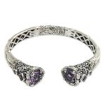 Multi-gemstone gold accented cuff bracelet, 'Meeting of Hearts' - Multi-gemstone Gold Accented Cuff Bracelet from Bali