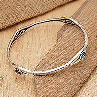 Manschettenarmband aus Sterlingsilber mit mehreren Edelsteinen, „Bamboo Treasure“ – Manschettenarmband aus Bambus aus Sterlingsilber mit mehreren Edelsteinen