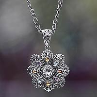 Multi-gemstone pendant necklace, 'Rainbow Flower' - Multi-gemstone Flower Pendant Necklace from Bali