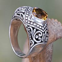 Citrine cocktail ring, 'Festive Bali' - Handcrafted Citrine and Sterling Silver Cocktail Ring