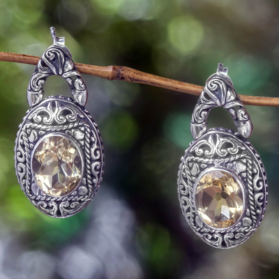 Citrine dangle earrings, 'Gracious Sunset' - Citrine and Sterling Silver Dangle Earrings from Bali