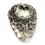 Prasiolite cocktail ring, 'Graceful Plumeria' - Prasiolite and Sterling Silver Floral Cocktail Ring
