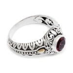Garnet and gold accent cocktail ring, 'Crimson Treasure' - Garnet and Gold Accented Silver Cocktail Ring