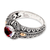 Garnet and gold accent cocktail ring, 'Crimson Treasure' - Garnet and Gold Accented Silver Cocktail Ring