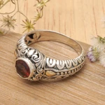 Garnet and gold accent cocktail ring, 'Crimson Treasure' - Garnet and Gold Accented Silver Cocktail Ring