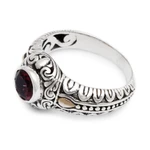 Garnet and gold accent cocktail ring, 'Crimson Treasure' - Garnet and Gold Accented Silver Cocktail Ring