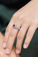 Garnet and gold accent cocktail ring, 'Crimson Treasure' - Garnet and Gold Accented Silver Cocktail Ring