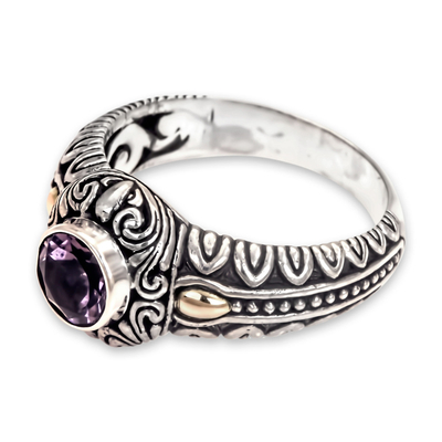 Amethyst and gold accent cocktail ring, 'Lavender Treasure' - Amethyst Gold Accented Silver Cocktail Ring from Bali