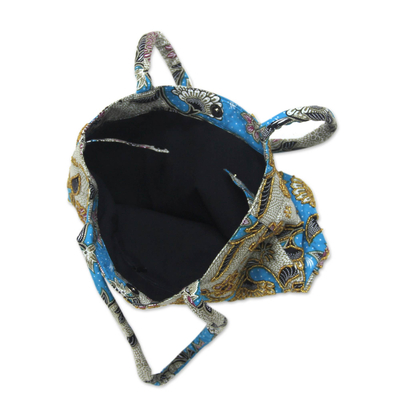 Bolso bandolera batik de algodón - Bolso de hombro de batik de algodón hecho a mano con estampado floral azul