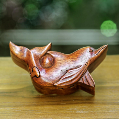 Wood puzzle box, 'Lovina Dolphin' - Handcrafted Wood Dolphin Puzzle Box from Bali