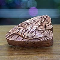 Wood puzzle box, 'Flying Hummingbird' - Balinese Hand-Carved Wood Hummingbird Puzzle Box