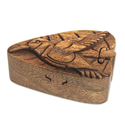 Balinese Hand-Carved Wood Hummingbird Puzzle Box