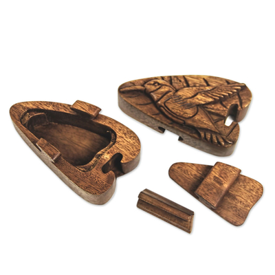 Puzzlebox aus Holz - Balinesische handgeschnitzte Kolibri-Puzzlebox aus Holz