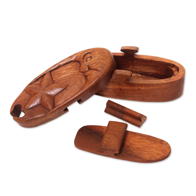 Wood puzzle box, 'Sweet Night' - Wood Moon and Star Puzzle Box from Bali