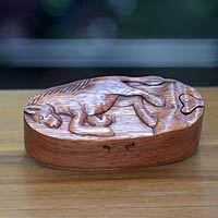 Wood puzzle box, 'Prancing Horse' - Balinese Hand Carved Wood Horse Puzzle Box