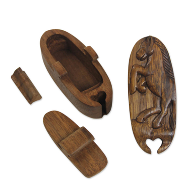 caja de rompecabezas de madera - Caja de rompecabezas de caballo de madera tallada a mano balinesa