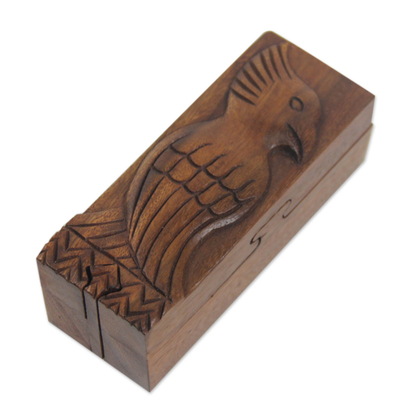 Artisan Crafted Bird Theme Wood Puzzle Box from Bali