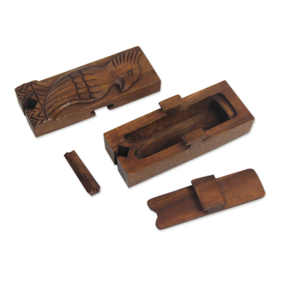 Wood puzzle box, 'Bali Mynah' - Artisan Crafted Bird Theme Wood Puzzle Box from Bali