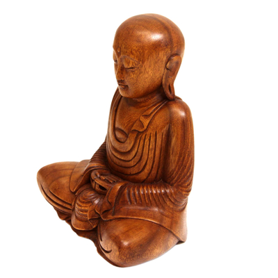 Holzskulptur - Handgeschnitzte Buddha-Statuette aus Holz aus Bali