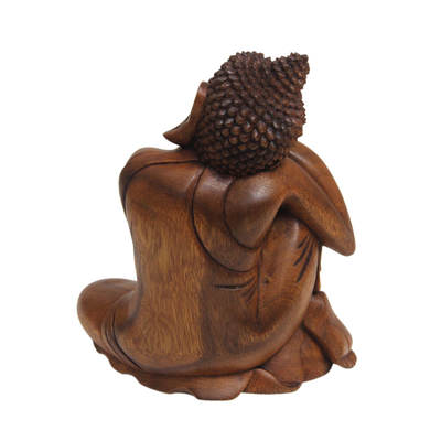 Balinese Hand-Carved Wood Buddha Statuette - Relaxing Buddha | NOVICA