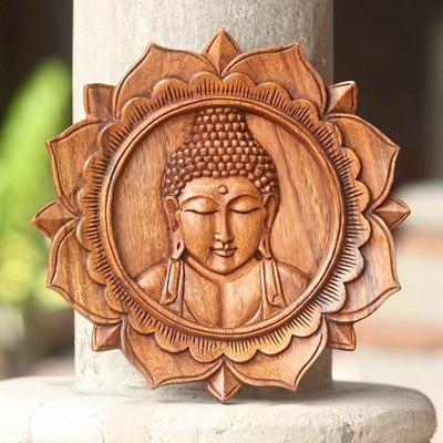 Panel en relieve de madera - Panel de relieve de Buda de madera hecho a mano balinés