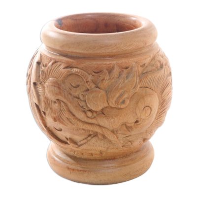 Decorative wood vase, 'Anantaboga' - Hand-carved decorative wood vase