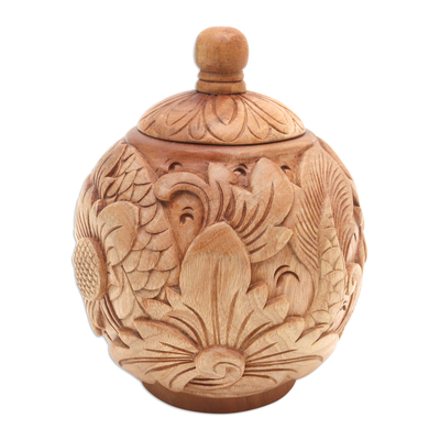 Decorative mahogany wood jar