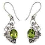Peridot dangle earrings, 'Green Peacock's Feather' - Lacy Peridot and Sterling Silver Dangle Earrings