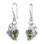Peridot dangle earrings, 'Green Peacock's Feather' - Lacy Peridot and Sterling Silver Dangle Earrings