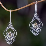 Citrine dangle earrings, 'Golden Arabesque' - Ornate Citrine and Sterling Silver Dangle Earrings