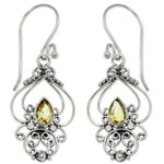 Citrine dangle earrings, 'Golden Arabesque' - Ornate Citrine and Sterling Silver Dangle Earrings