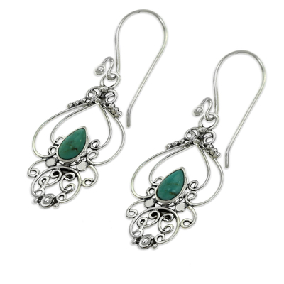 Ornate Natural Turquoise Dangle Earrings from Bali - Turquoise ...