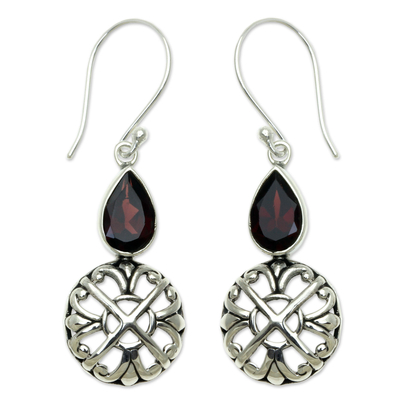 Hand-Crafted Sterling Silver and Garnet Dangle Earrings