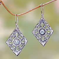 Blue topaz dangle earrings, 'Blue Padma'