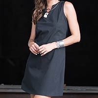 Black cotton shift dress, 'Lily in Black' - Women's Black Cotton Sleeveless Shift Dress from Bali