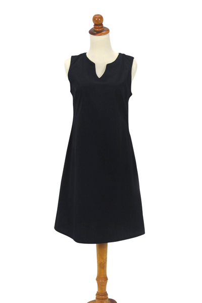 Black cotton shift dress, 'Lily in Black' - Women's Black Cotton Sleeveless Shift Dress from Bali