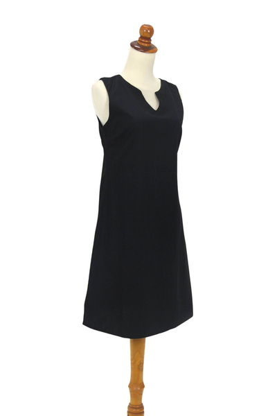 Black cotton shift dress, 'Lily in Black' - Women's Black Cotton Sleeveless Shift Dress from Bali