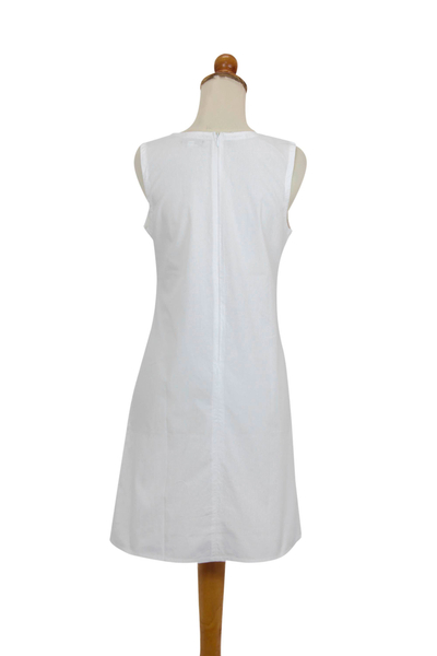 Vestido recto de algodón - Vestido recto sin mangas de algodón blanco liso hecho a mano