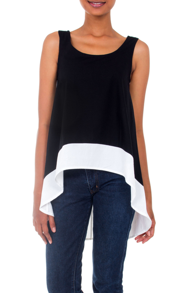 Blusa de algodón sin mangas - Blusa de algodón Top de mujer sin mangas en blanco y negro