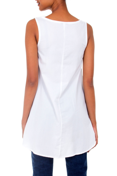 Blusa de algodón sin mangas - Blusa de algodón Top de mujer sin mangas en blanco y negro